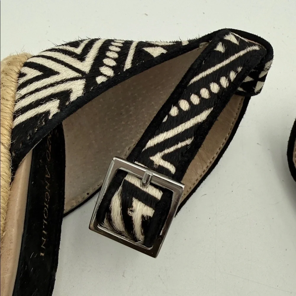 Enzo Angiolini Black Cream espadrille Wedges women sandals 10M caw hair Aztec